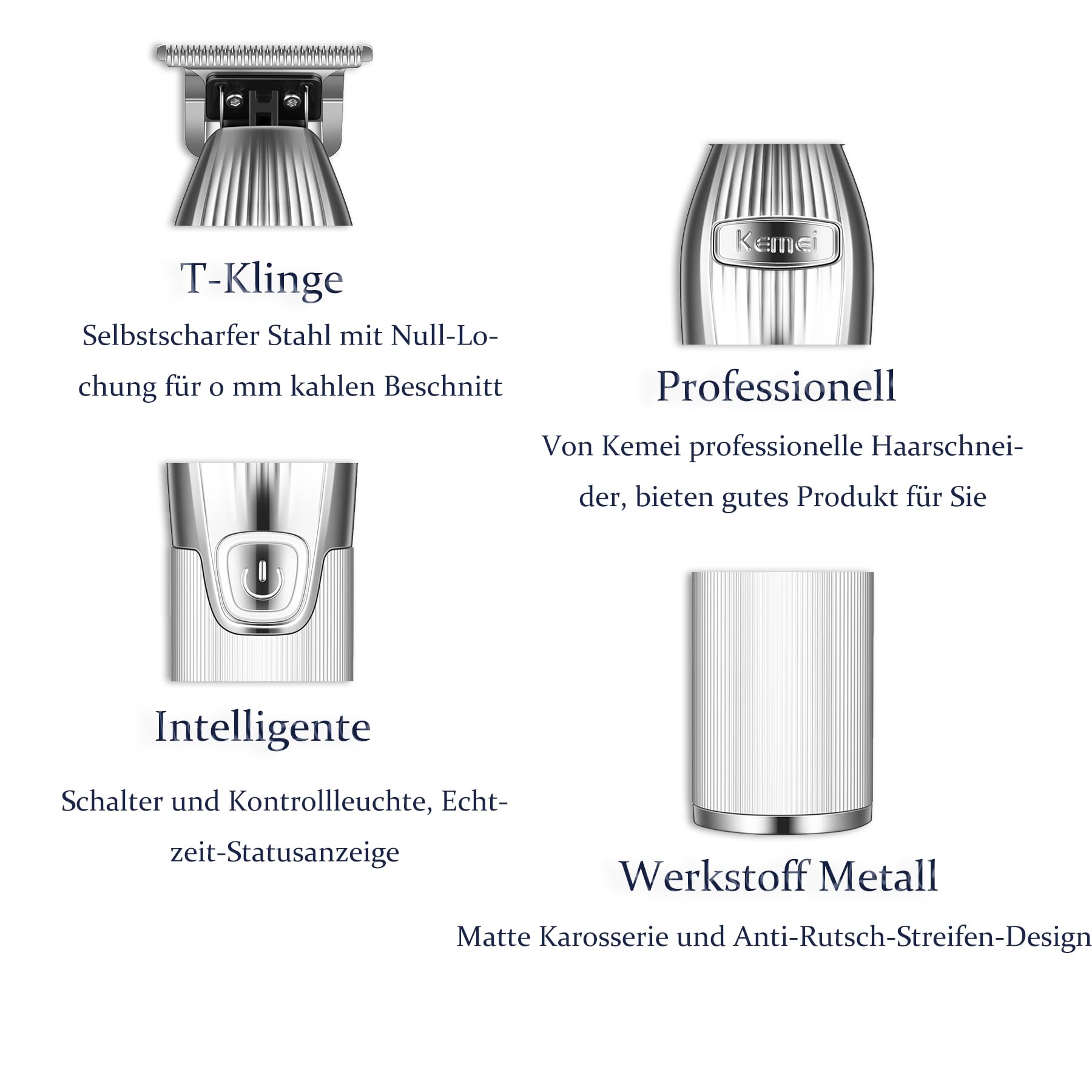 Kemei 0 mm Glatzenhaarschneidemaschine für Herren, professioneller kabelloser Haarschneider, Bartschneider mit T-Klinge, Zero Gapped wiederaufladbares Pflege-Set Geschenke zum Vatertag