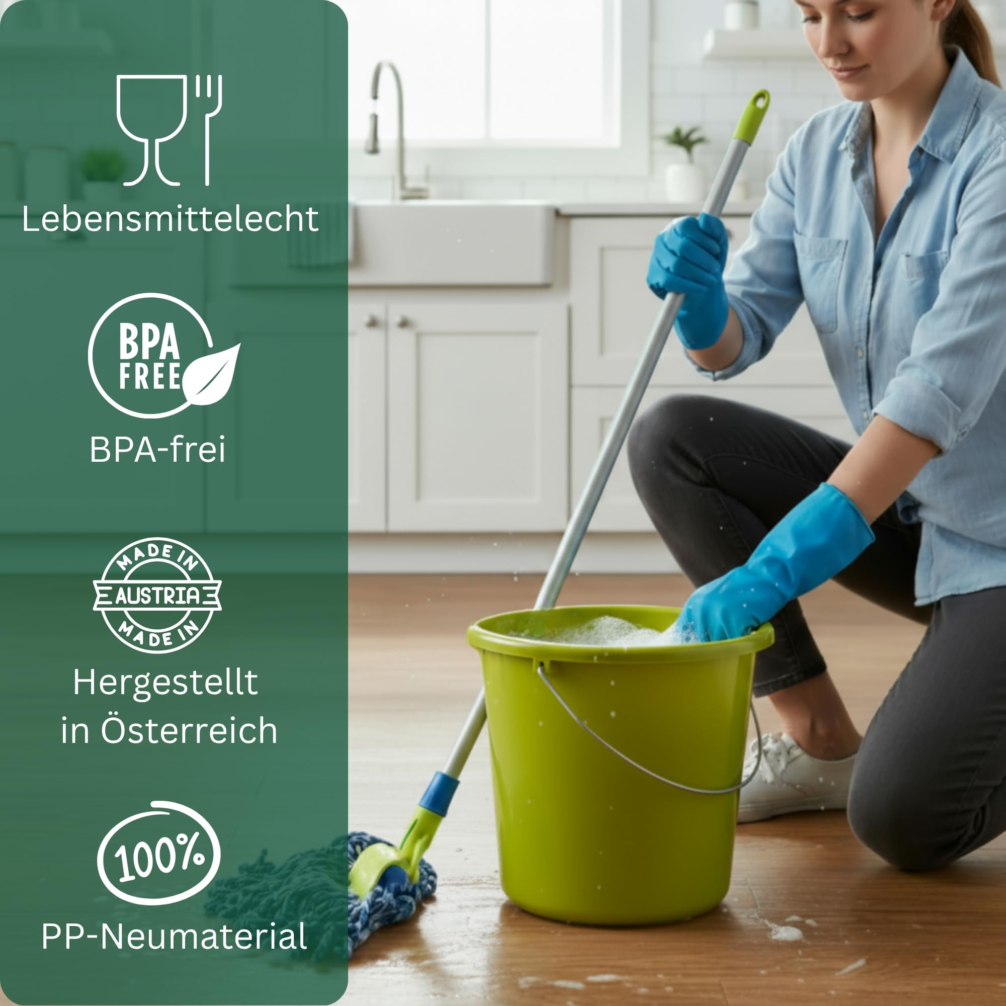 Novaliv 20 sztuk wiaderek 10 l, zielone, z podziałką na miarę, 10 l, 28,5 cm, praktyczne, uniwersalne ze skalą, do gospodarstwa domowego i ogrodu, idealne jako wiadro domowe, wiadro na wodę, wiadro do