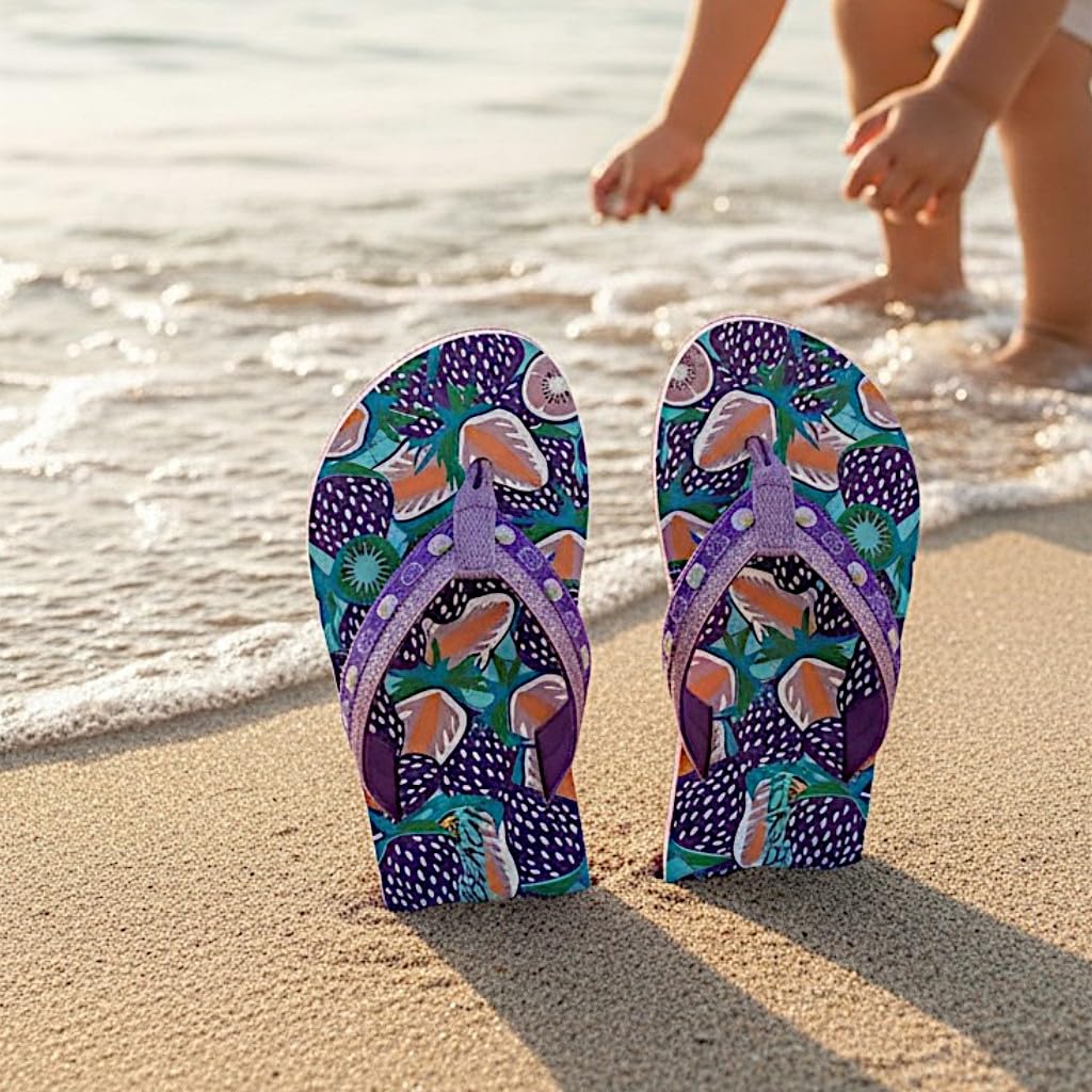 Tongs Fille Luxe Fraises Violettes Semelles Épaisses Confort Antidérapantes Plage Piscine Été Tailles 28-34
