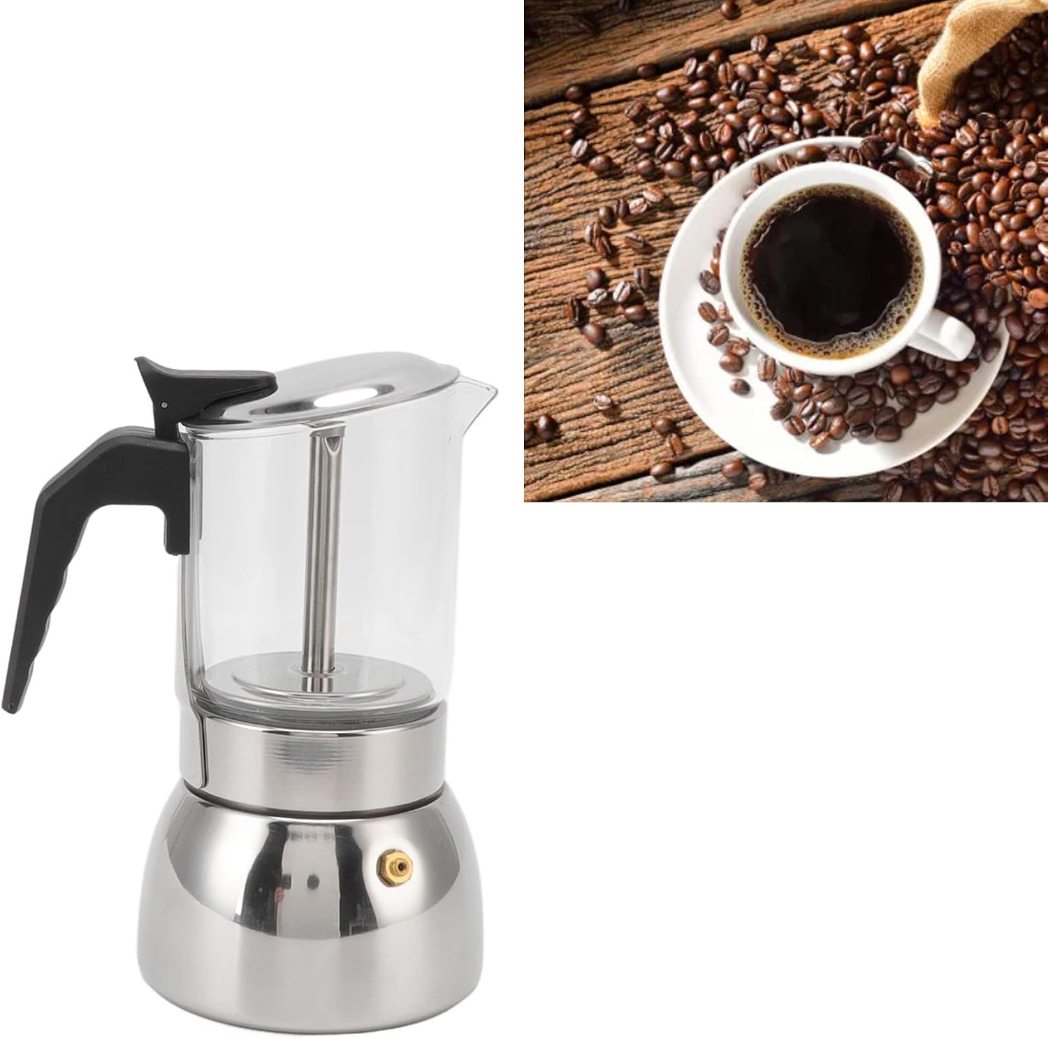 Glass Pot Stainless Steel Heat Portable Classic Italian Coffee Maker for Home and Cafe (300ML)