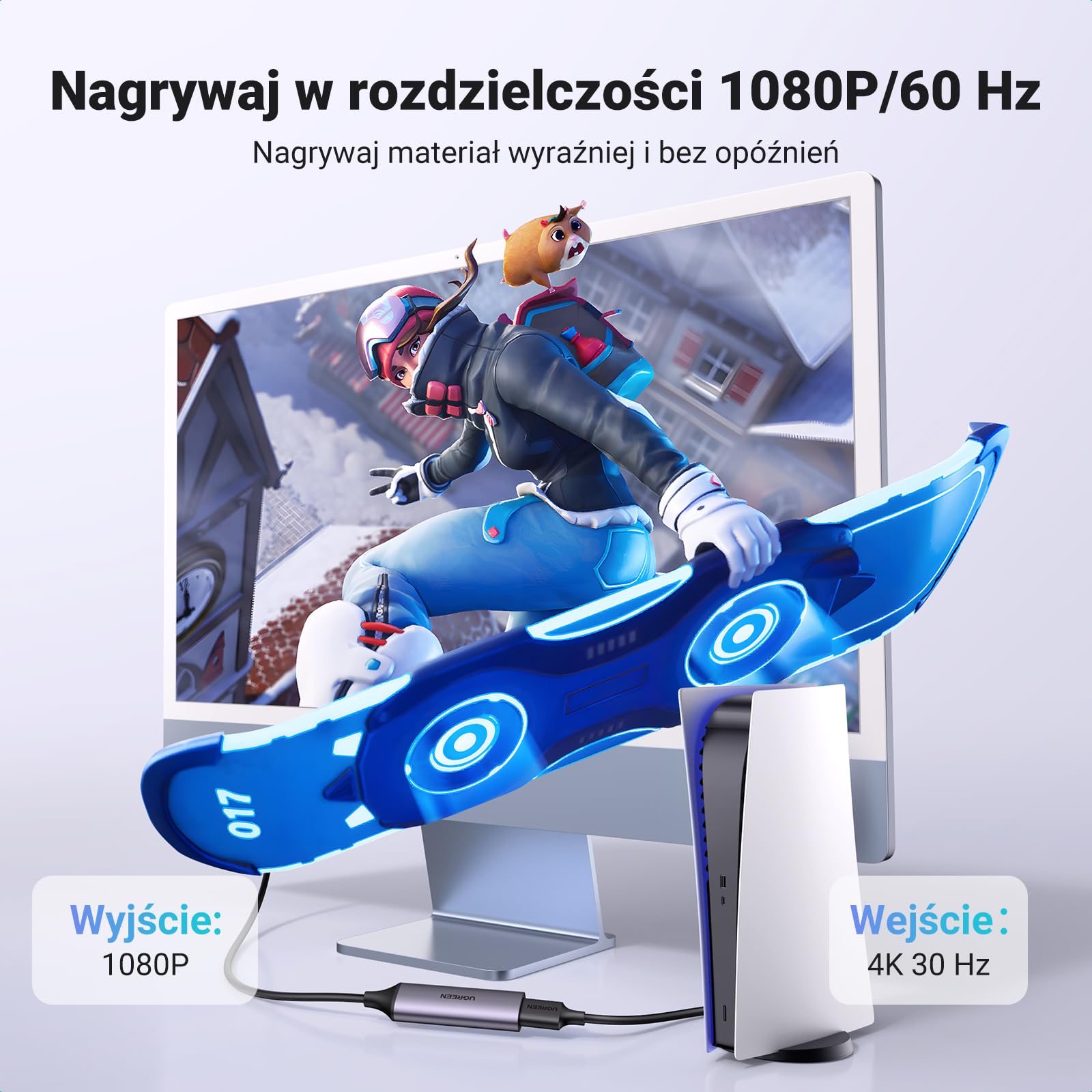 UGREEN Karta capture, wejście 4K, zapis 1080P, HDMI na USB C/A | 1080P Video Grabber do gier, nagrywania, streamingu, kompatybilny z Switch PS5 Xbox TV Stick Camera Laptop iPad Mac