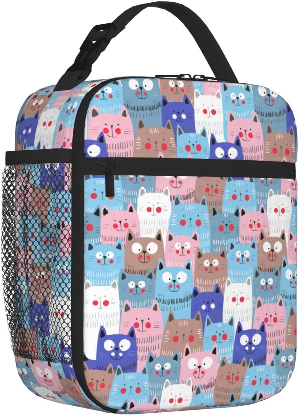 Cute Colorful Cats Insulated Lunch Bag,Kids Lunch Box For Girls Boys Teen,Kid Lunch Box Containers Cooler Bag With Front Pocket For Women Men,Reusable Lunch Tote Bag Lunchbox For School/Work/Picnic - Image 2