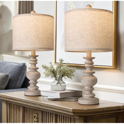 BOBOMOMO Tradition 20" Rustic Table Lamp Set of 2 for Living Room Bedroom Bedside Desk Lamps Bedroom Nightstand Vintage Lamps Linen（Suitable for Decorating Small Areas）