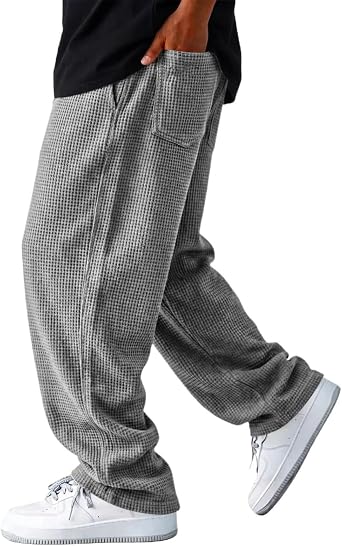 Mens American Wide Leg Sweatpants, Sports Casual Straight Leg Loose Fit Joggers with Elastic Drawstring Waist