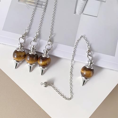 Miniatura 3 de EDEN'S CALL Reiki Crystal Point Pendulum Tiger's Eye Stone Bead Colgante con cadena plateada para adivinación