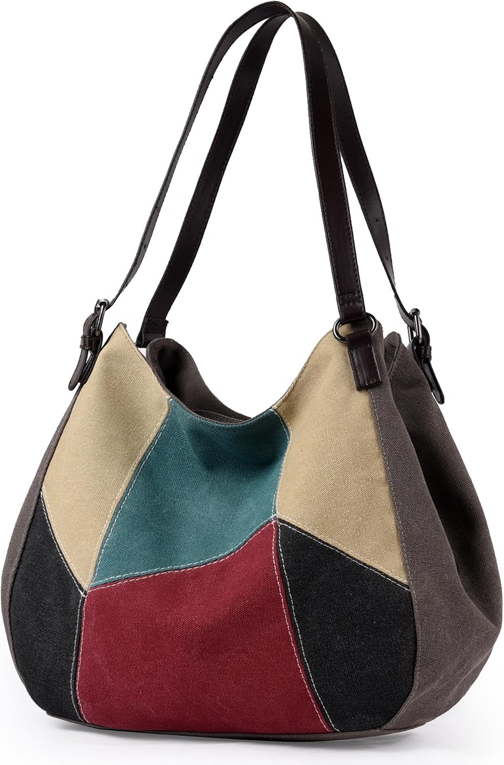 Canvas Handbag Multi-Color Hobo Shoulder Purse Daily Tote with Pockets and Compartments
