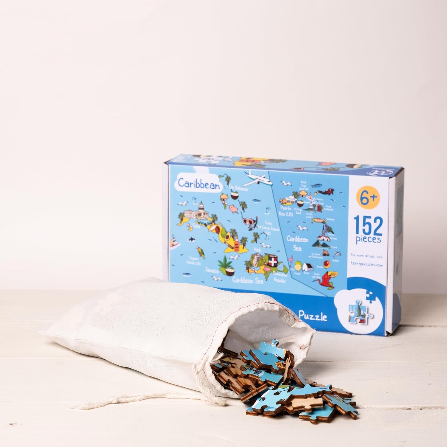 Caribbean Map Wooden Jigsaw Puzzle 152 Piece, 15x10 inches