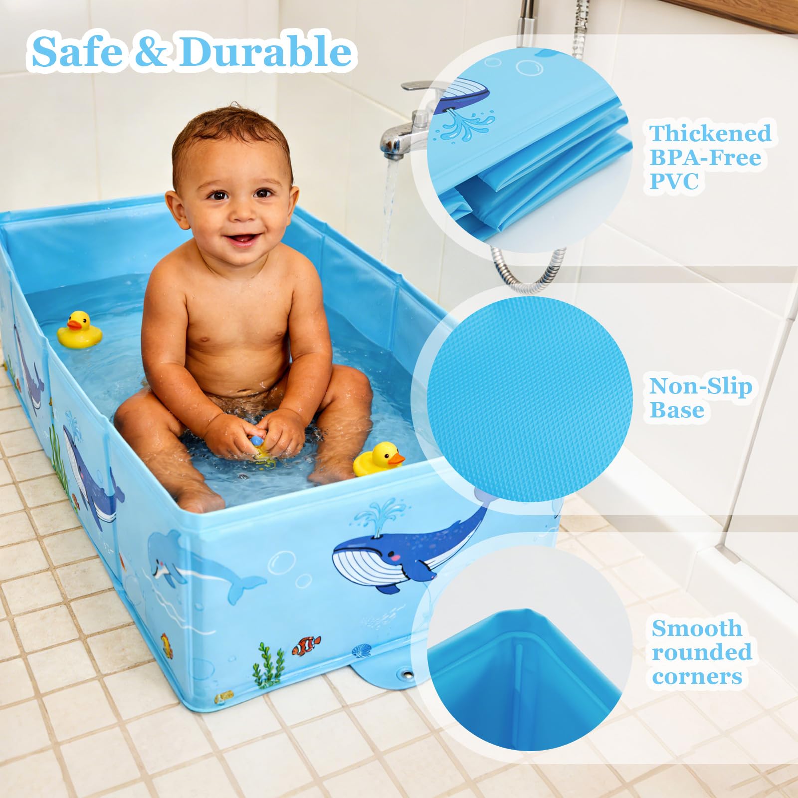 Bañera plegable para bebé, bañera plegable para bebés con drenaje rápido, lavabo portátil para 6-36 meses, bañera de viaje para fregadero, cocina, baño
