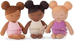 LullaBaby - Washable Bath Dolls for Real Water Play - 3-Pieces Set of Soft Plush Dolls - Pink Carrying Basket with Star Cutouts - Pretend Play - Tub Toy for Kids 2 Years +