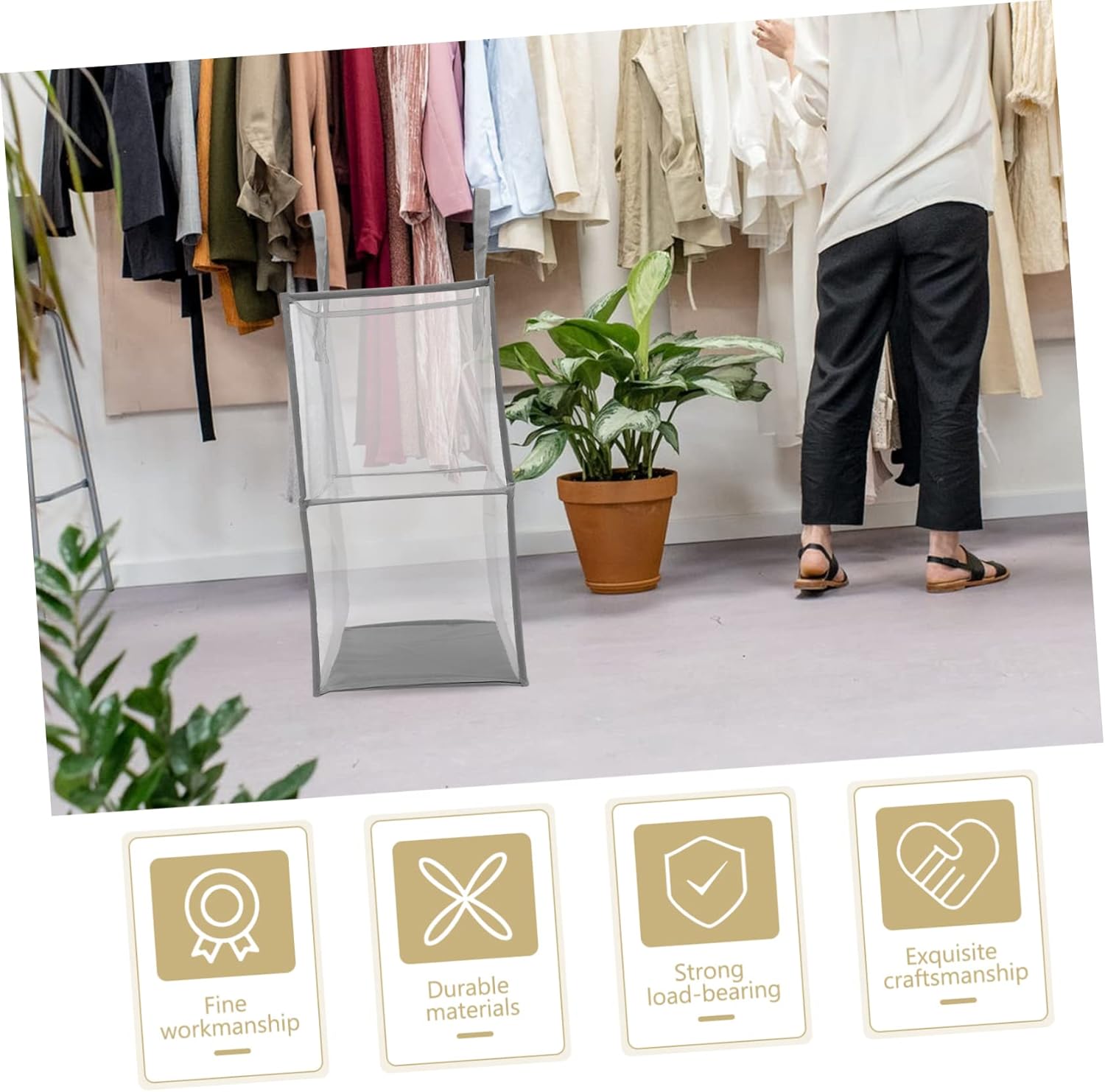 Luxshiny Foldable Grey Mesh Laundry Hamper with Handle Large Capacity Clothes and Storage Basket Breathable Organizer for Bedroom Closet Apartments Space Saving Laundry Basket