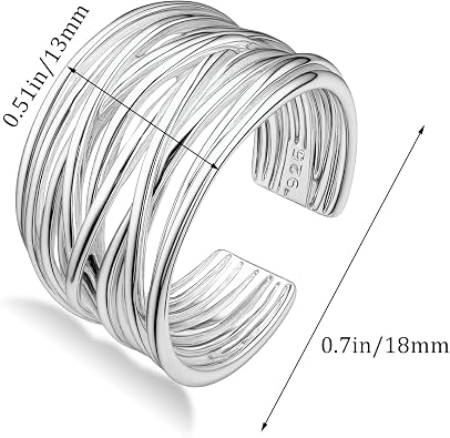 Chunky Silver Overlapping Band Stackable Thumb Open Ring Cool Handmade Adjustable Rings for Women Men