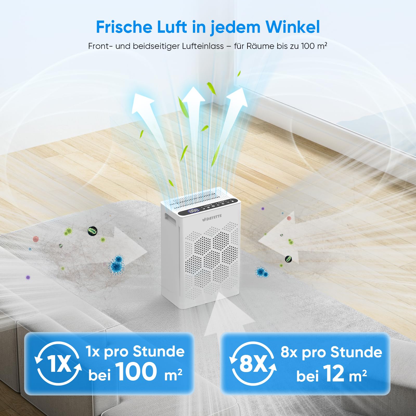 Luftreiniger Allergiker für Wohnung, HEPA H14 Filter mit waschbarem Vorfilter gegen Zigarettenrauch, Schimmel und Gerüche, CADR 300m³/h, App- und Alexa-Steuerung