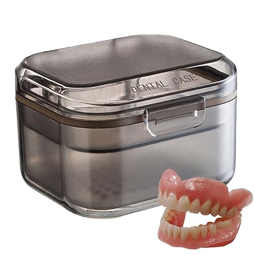 Miniatura 7 de Contenedor de almacenamiento de dentaduras postizas con bandeja de drenaje, a prueba de fugas, estuche de limpieza de dientes falsos, retenedores y