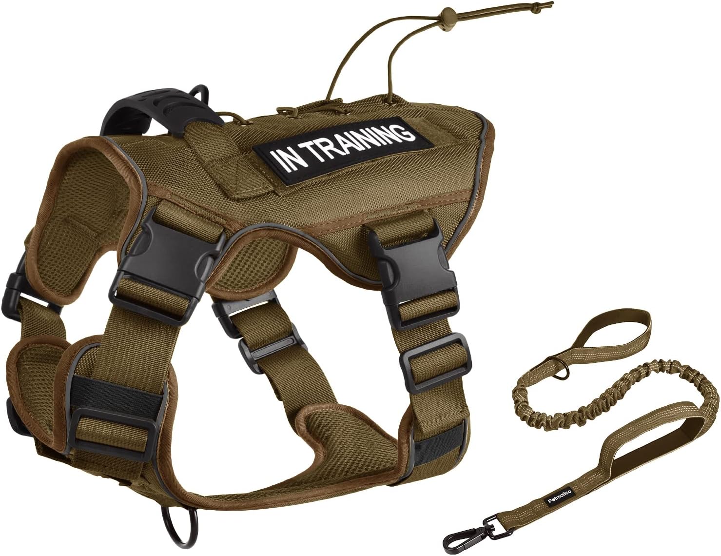 Petmolico Tactical Dog Harness with Leash, No Pull Dog Harness with Hook and Loop Panels for Hiking Training Military Service Dog Harness with Patches for Medium Dogs, Gray M