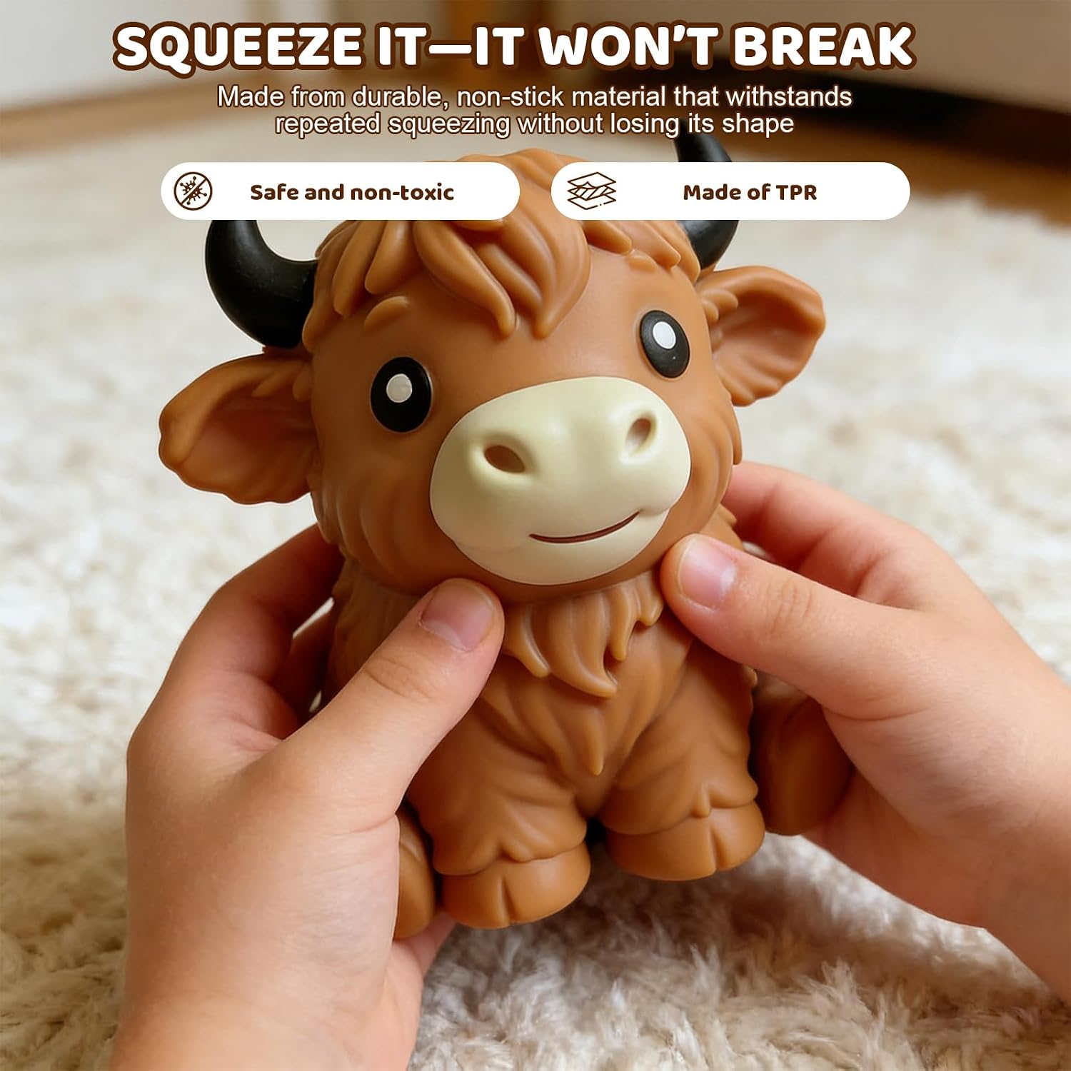 2 Pack Highland Cow Squishies Stress Toy Set - 6 Inch Soft Squeeze Fidget & Slow Rising Sensory Stress Balls, Squishy Cows Relief Toys for Adults & Kids, Cute Desk Decor, Fun Gifts & Party Favors