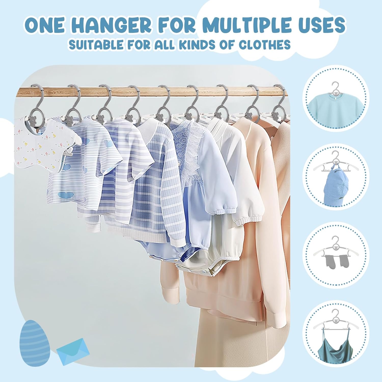 50 Pack Baby Hangers for Nursery Closet, Adjustable Non-Slip Kids Hangers with Windproof Buckle, 11-14" Infant Child Plastic Clothes Pants Toddler Hanger for Boys Girls Newborn Adult, Grey - Image 3