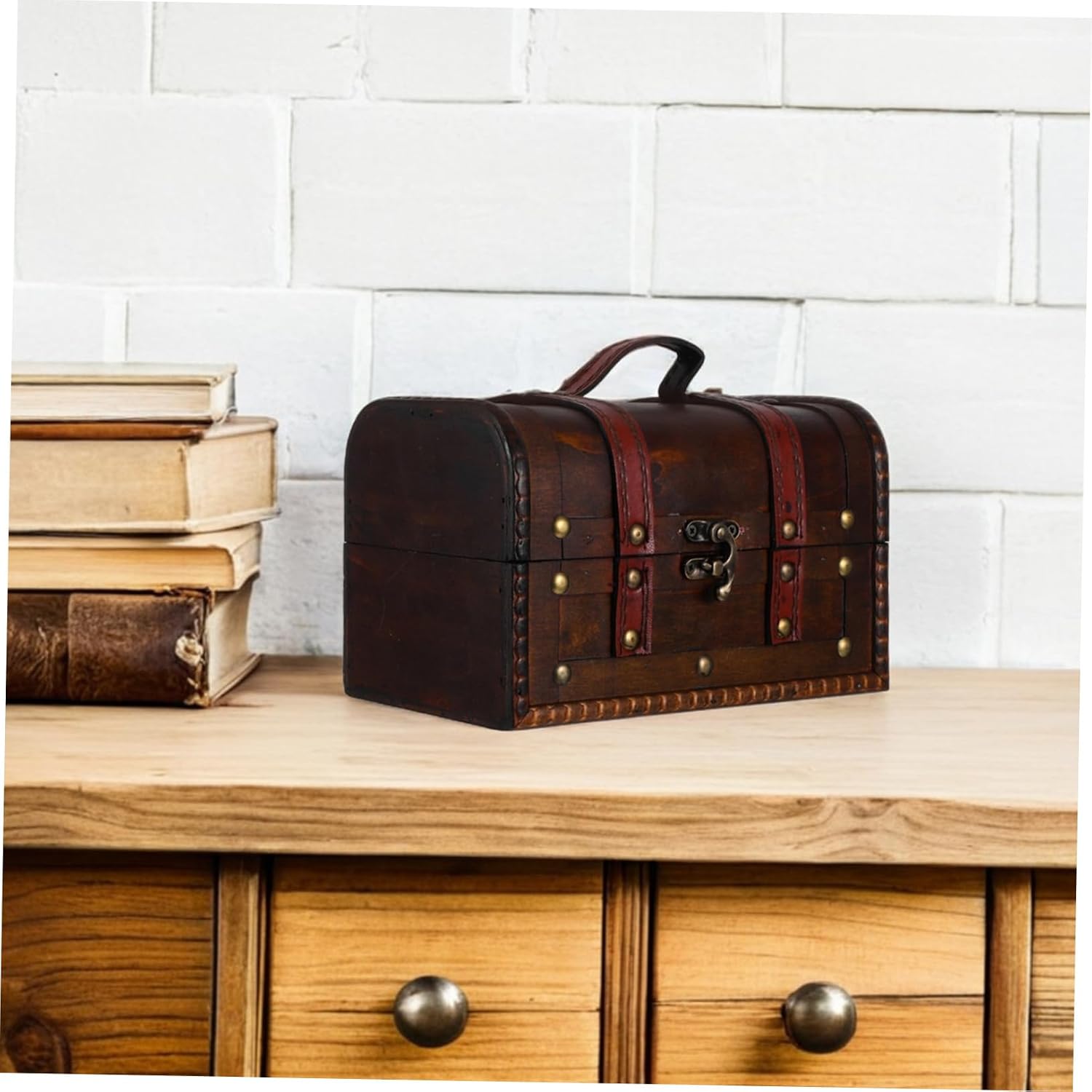 Ipetboom Small Antique Storage with Lock for Jewelry Decorative Keepsake Holder Retro Design Dark Brown