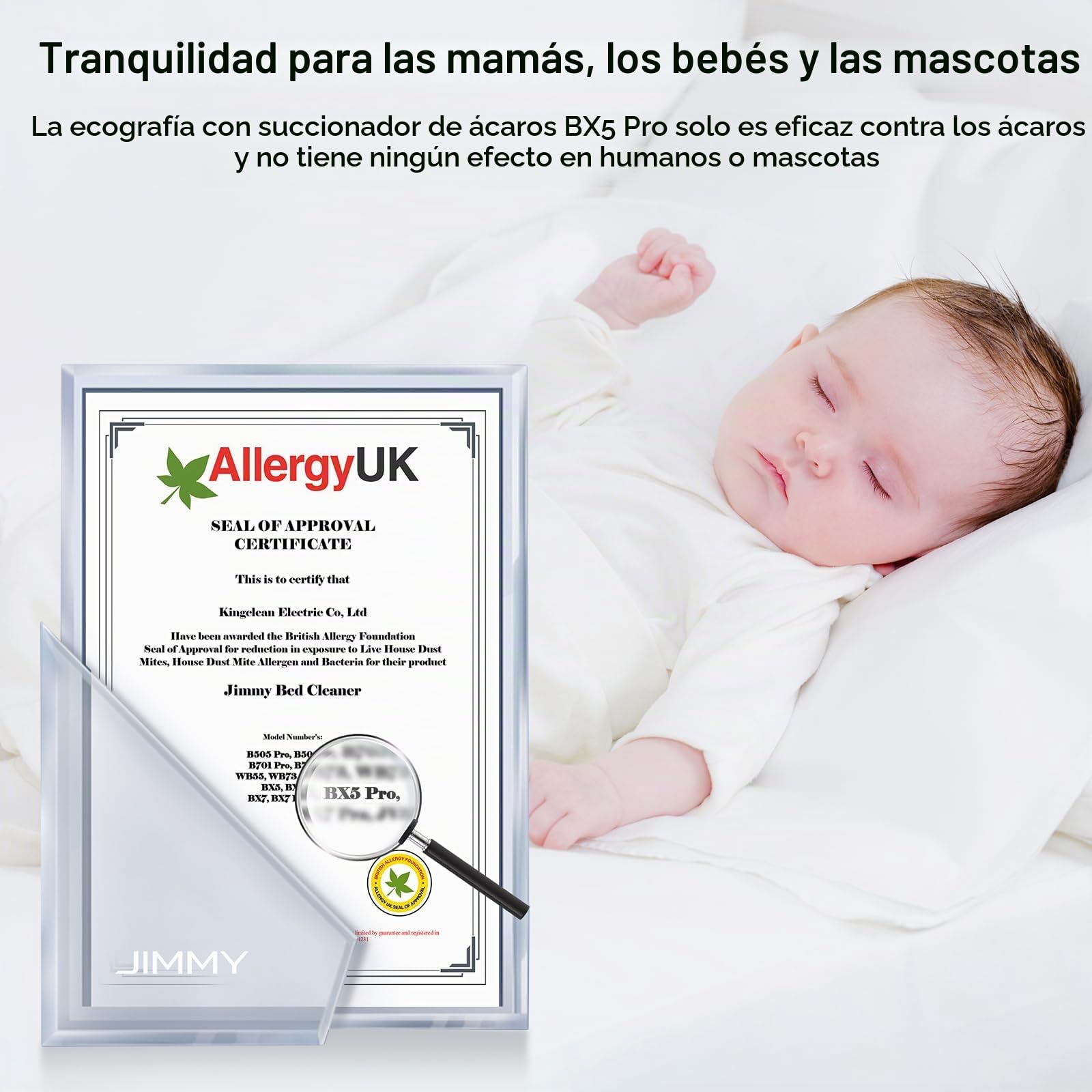 Jimmy BX5 Pro Aspiradora Antiácaros con Luz UV, 500W y 15Kpa Aspirador de ácaros para Alérgicos, Tecnología Ultrasónica, Doble Filtrado Ciclónico y Vibración, Apto para Cama y Colchón, Sofá