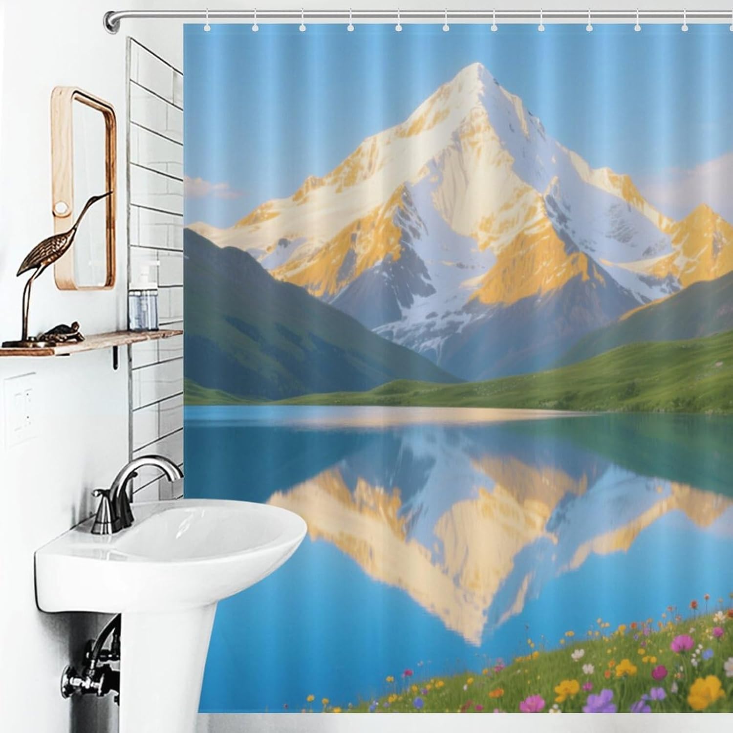 Shower Curtains Fabric Shower Curtain Liner Liner Showers Curtain Snow-Capped Mountains and Lakes Showers Curtin Opaque for Privacy Protection Water Splash Protection High Aesthetics