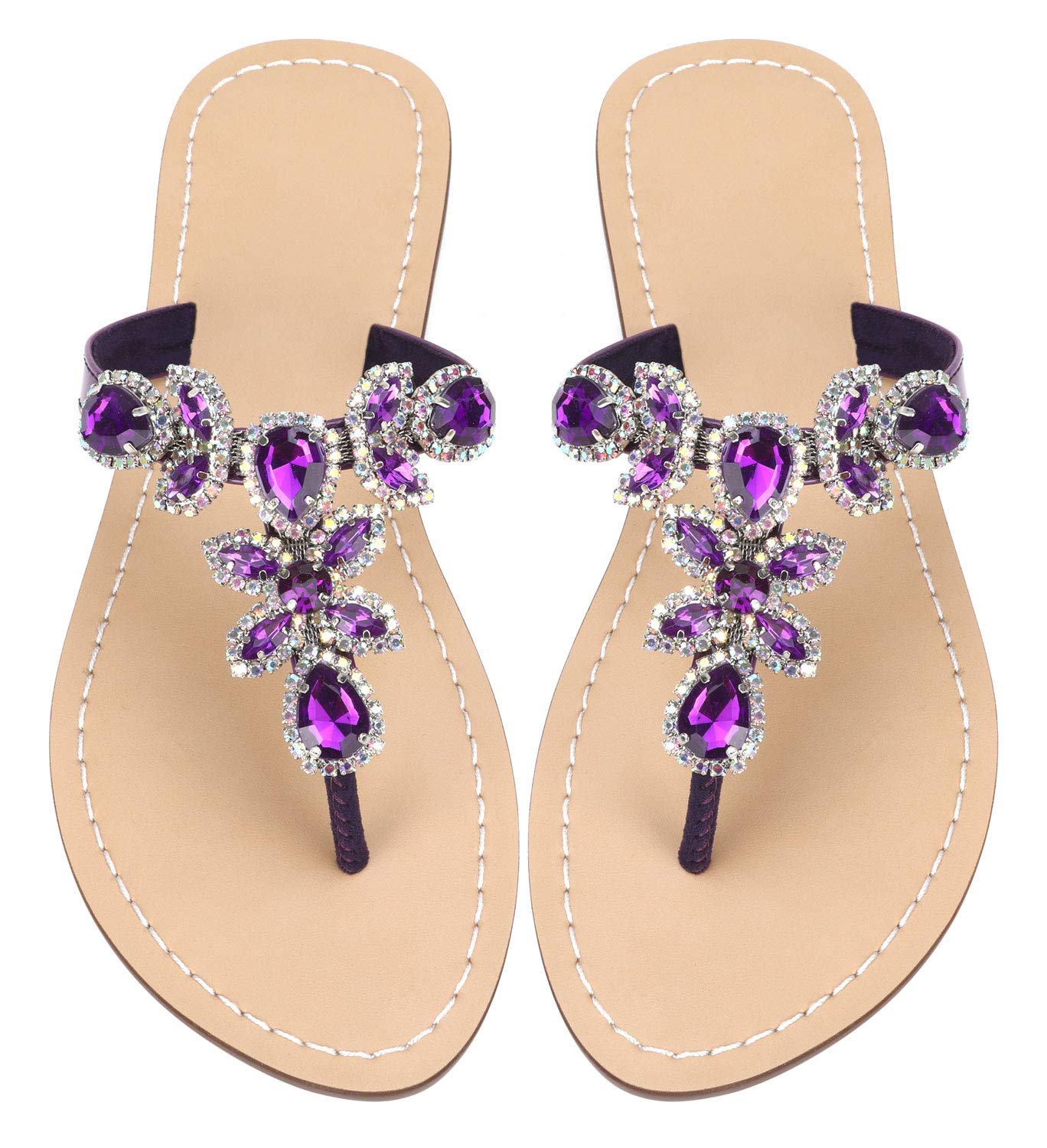 Hinyyrin Available in 13 Colors,Rhinestone Sandals,Women's Flat Sandals,Flip Flop,Bling Jeweled Sandals,Summer Beach Wedding Vacation Shoes