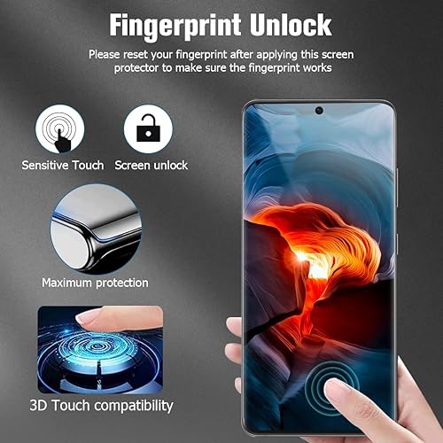Miniatura 3 de Paquete de 22 Protector de pantalla de vidrio templado 9H desbloqueo de huellas dactilares curvado 3D sin burbujas transparente HD sin burbujas para