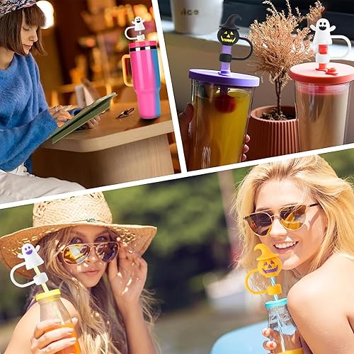 Miniatura 7 de Seeway - Cubiertas para popote de 0.4 pulgadas (0.394 in), 4 piezas de dinosaurios para vaso Stanley de 30 y 40 onzas, popote a prueba de polvo,