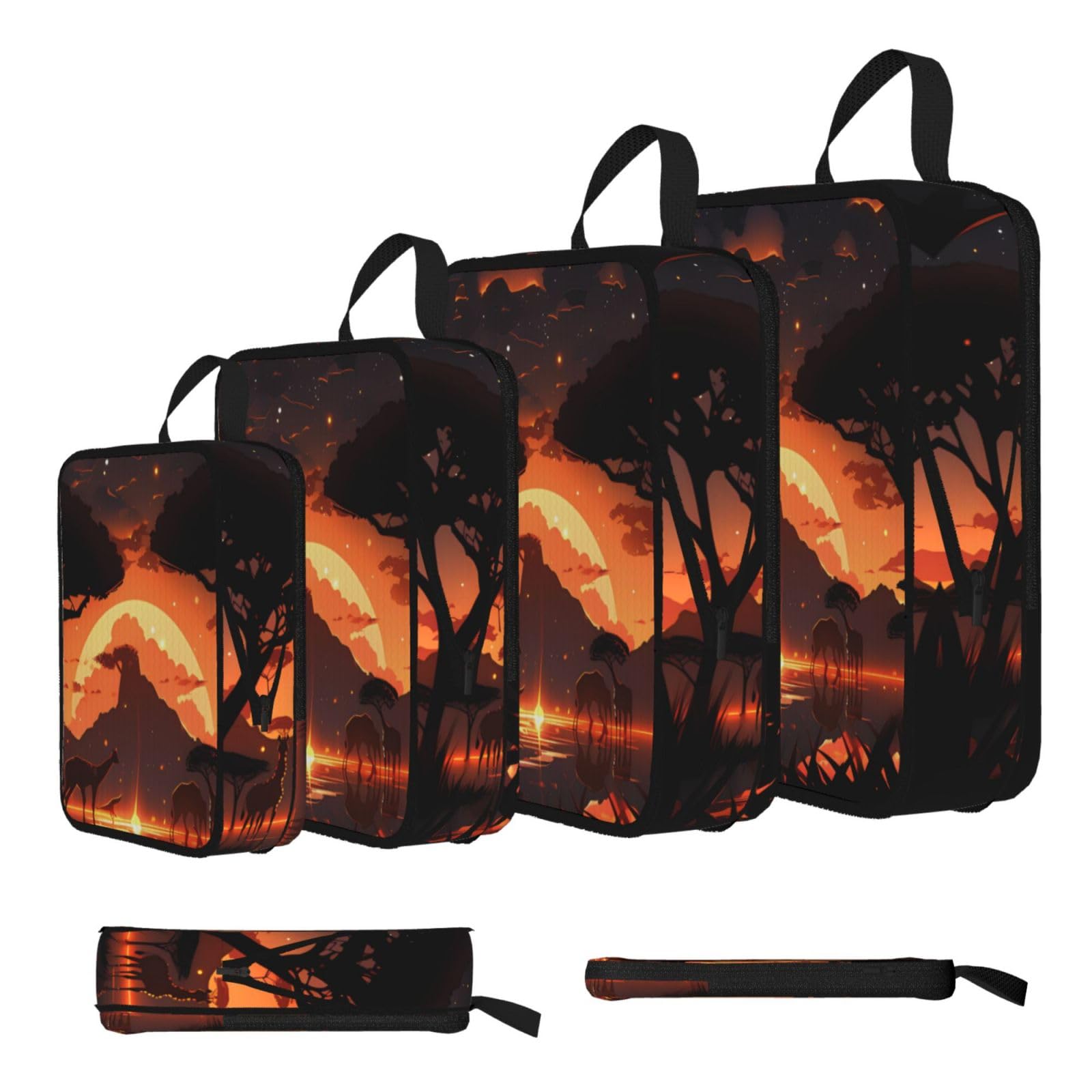 Sxzvvbn Black Animals Of The African Savannah Compression Packing Cubes 4 Piece Set