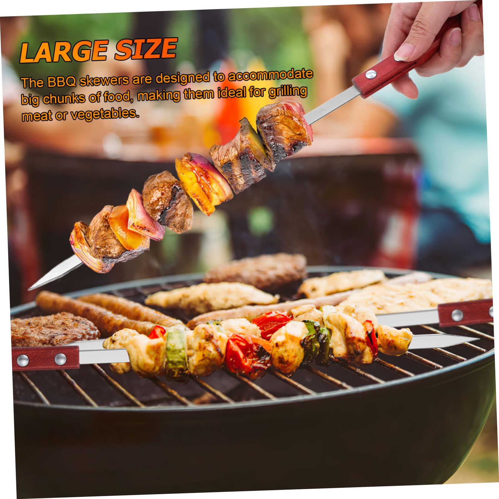 BESPORTBLE 24kawałki Sztuk Stalowych Szpikulców Do Grillowania Płaskie Szpikulce Do Pieczenia Kebabów z Długim Uchwytem Dla Wygody i Bezpieczeństwa Podczas Gotowania