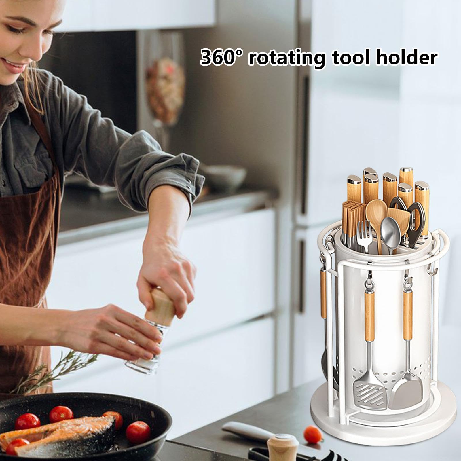 Support rotatif pour coupe-cuisine | Support de rangement rotatif pour argenterie | Organisateur d'ustensiles de cuisine | Support de rangement pour spatule rotatif, support pour coupe-cuisine avec cr | argenterie | Organisateur d'ustensiles de cuisine |