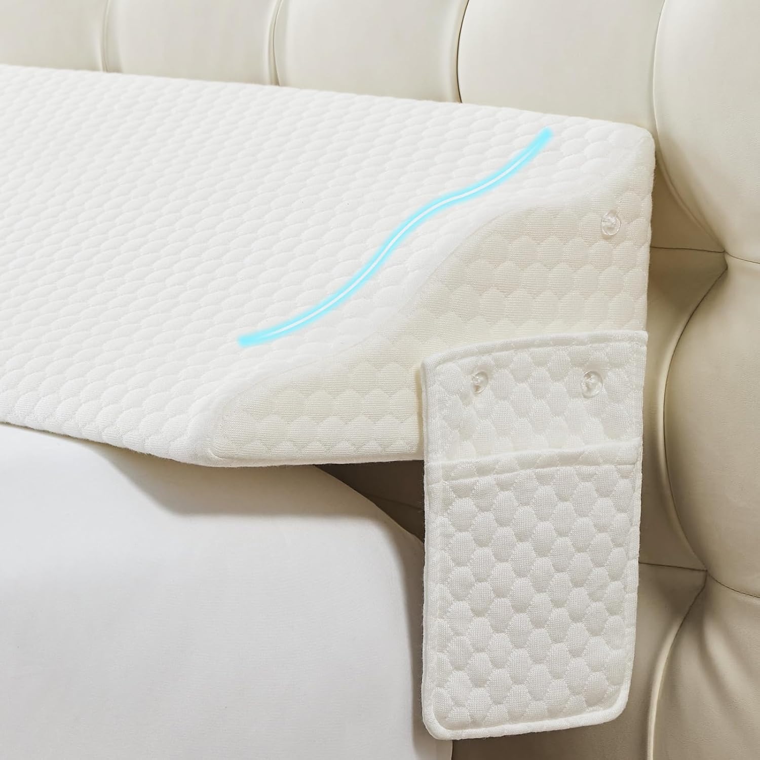 Yojoker Full Size Bed Wedge Pillow for Headboard Gap, Wedge Pillow Headboard with Side Pockets and Wave Contour, High-Density Foam Bed Gap Filler (0-6"), 55x10x6 Inch, White