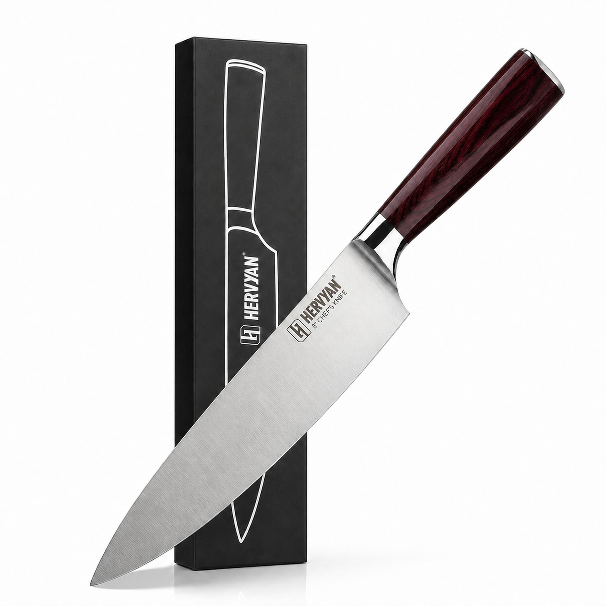 8 Inch Professional Chef Knife 13°–15° Edge German-Inspired Precision Blade High-Carbon Stainless Steel, Ergonomic Pakkawood Handle, Blade Guard and Gift Box for Home Cooks and Restaurants