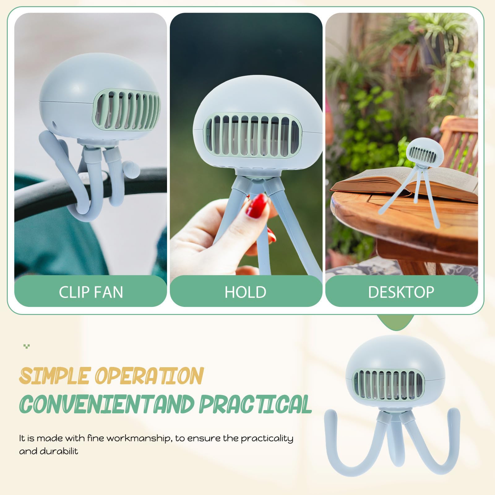 Ventilador Portátil para Cochecito Trípode Flexible y Oscilación