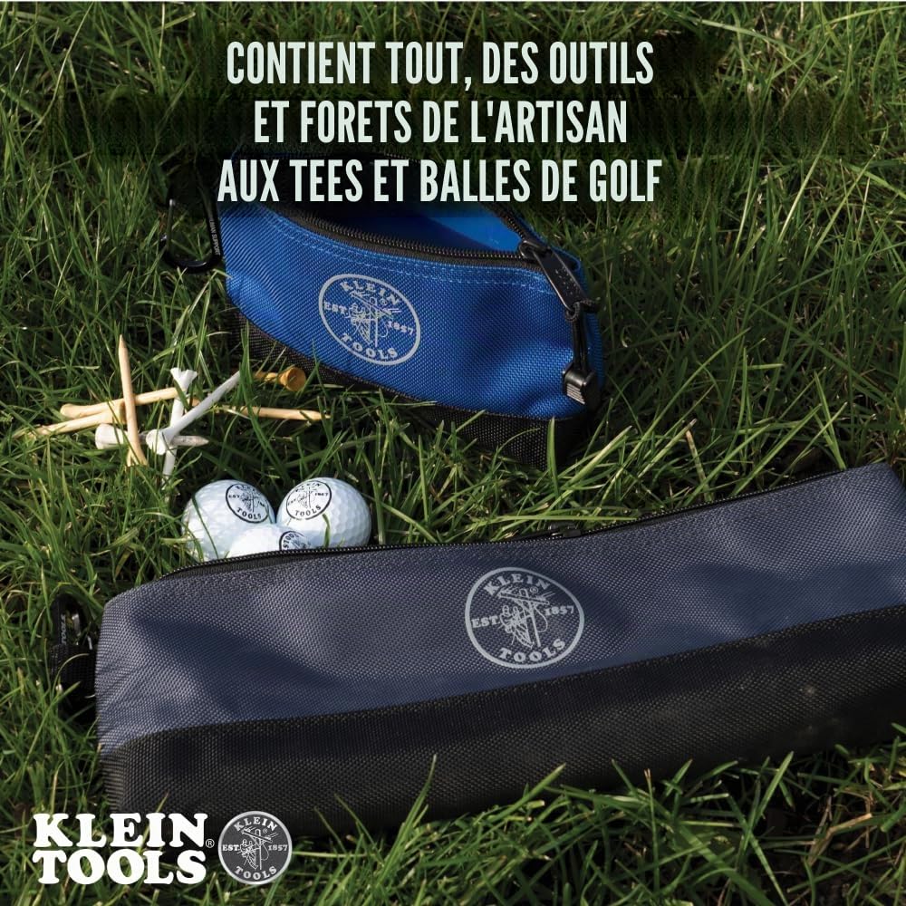 Klein Tools 55569 Lot de 5 Pochettes à Outils à Fermeture éclair avec mousquetons, Fond à Soufflet renforcé, résistant à l'eau 1680D, Plusieurs Tailles