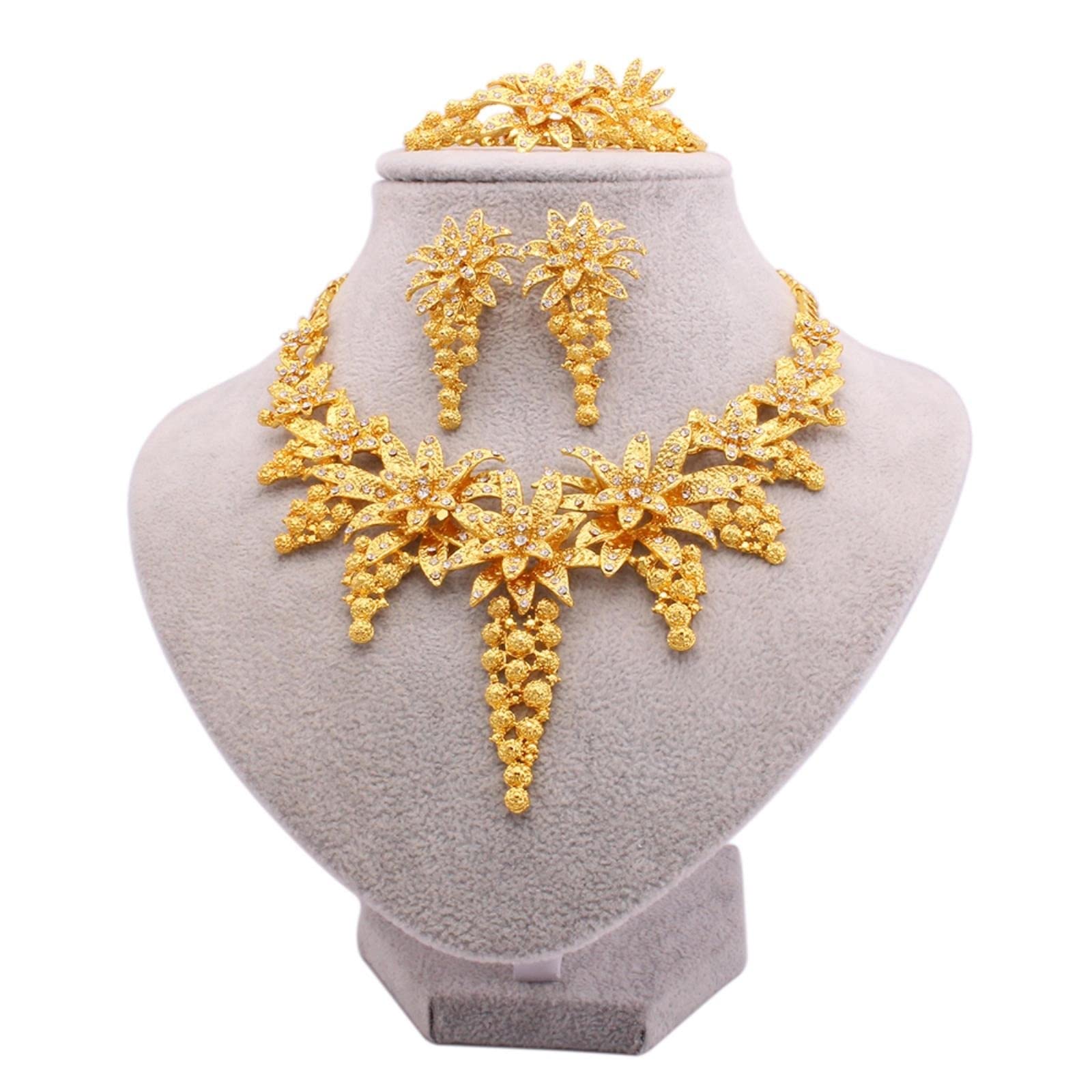 Bedt Women's Gold African Folwers Necklaces Sets Earrings Bracelets Jewelry Sets Bridal Gifts Necklace Ring Jewellery Sets For