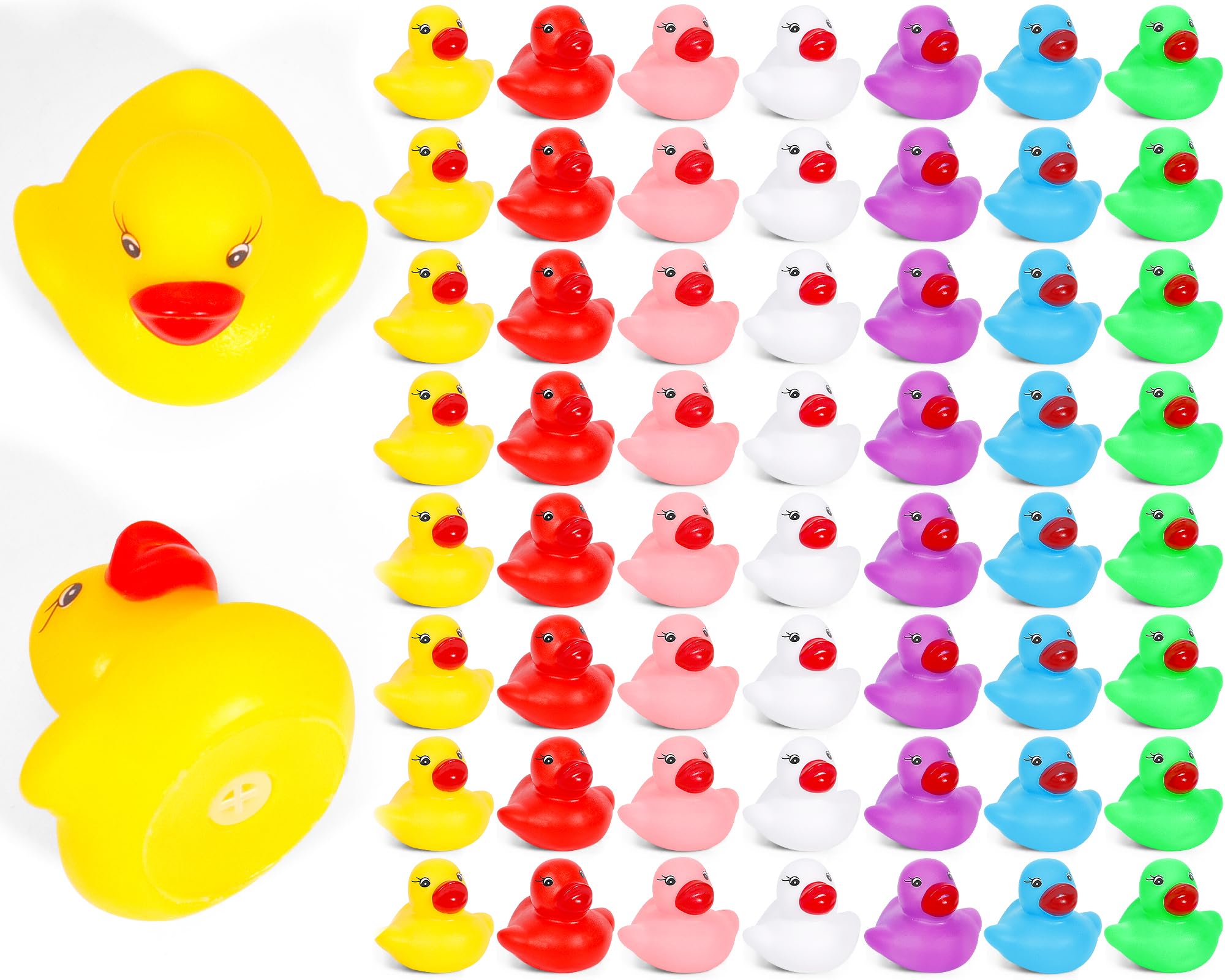 Set di 56 Paperelle di Gomma – Paperelle Mini Colorate in 7 Colori (Giallo, Rosso, Verde, Blu, Rosa, Viola, Bianco) – Paperelle Bagnetto per Bambini, Piscina, Festa e Decorazione