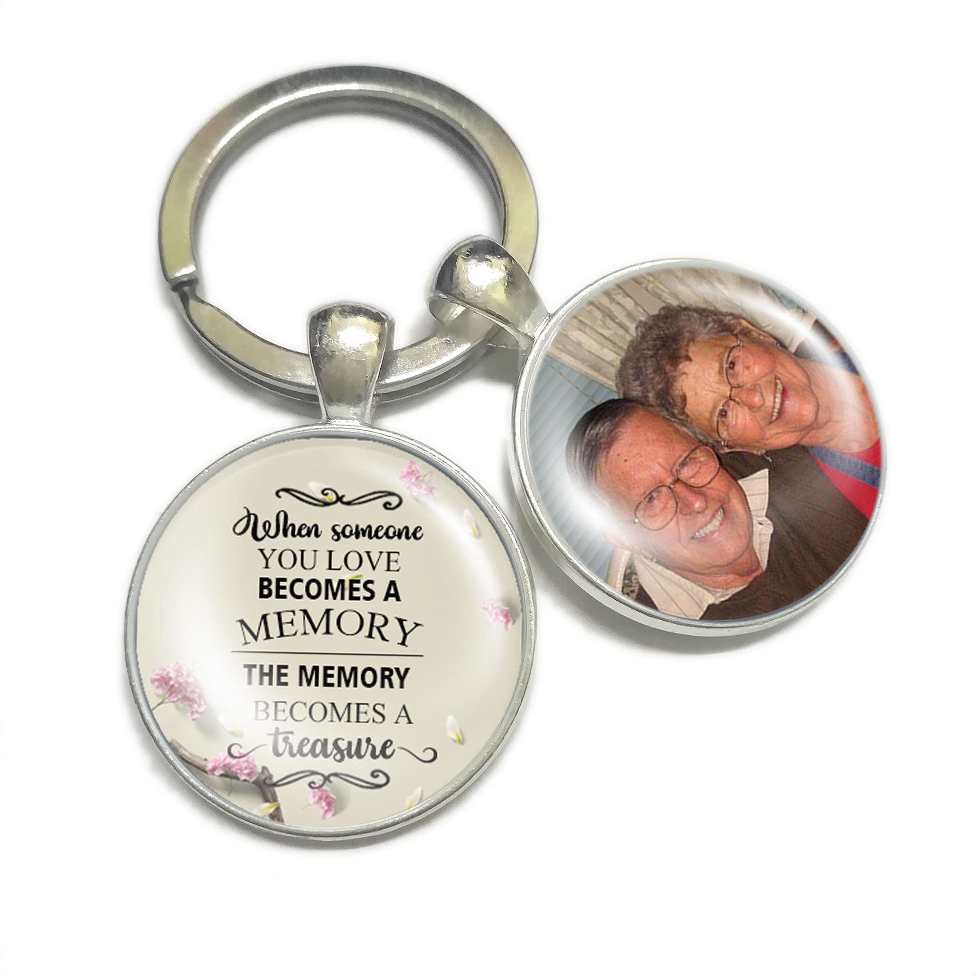 Gutegifts Floral Personalised Photo Keyring Memorial Gifts For Dad Grandad Gramps Mum Nanny Grandma Loss Love In Heaven Memory Bereavement Remembrance Poem Handmade Custom Keychain Keepsake (Floral)