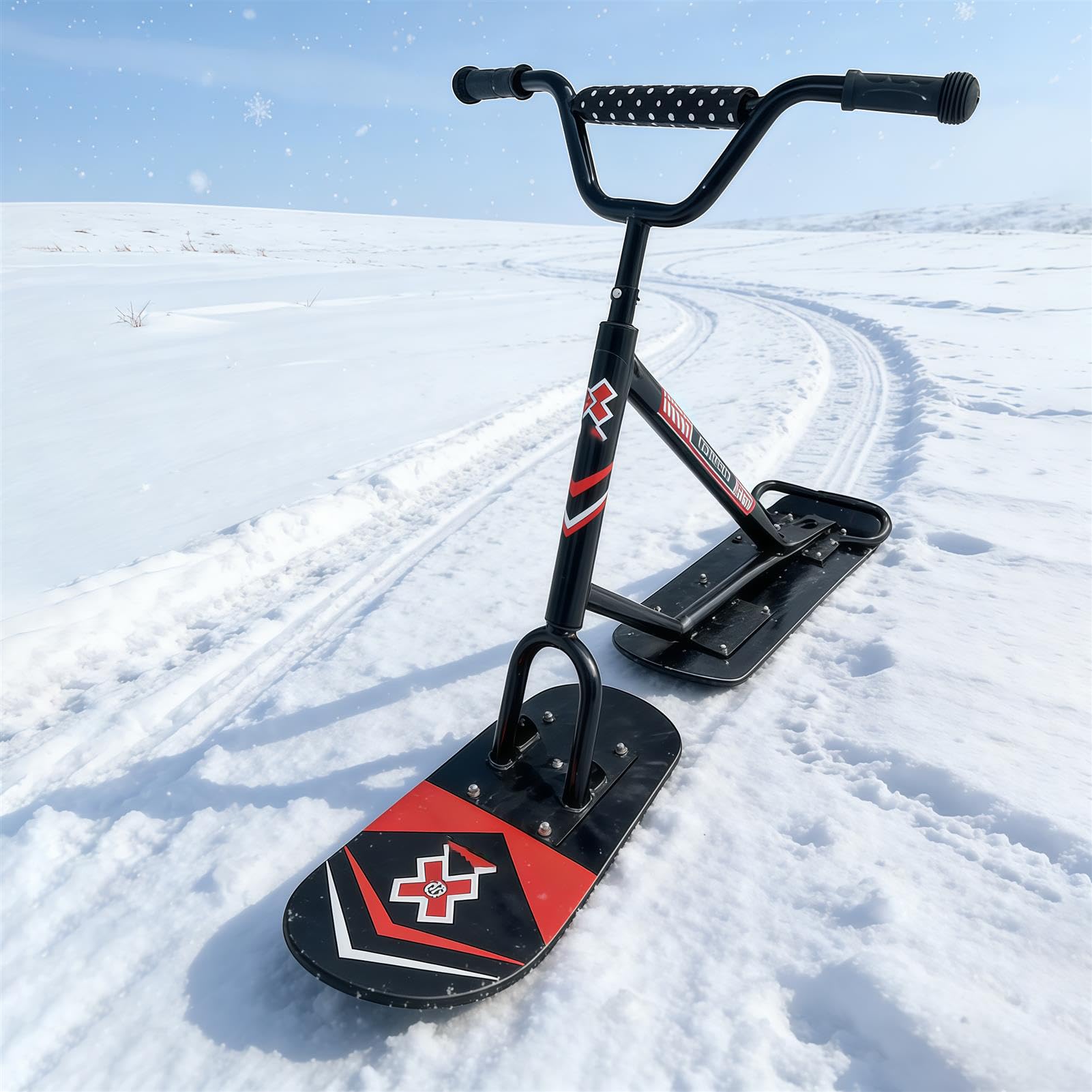 Monopattino da neve per adulti con sterzo rotante a 360° e stabilità a doppia lama per sci su tutti i terreni in fuoristrada e nei parchi