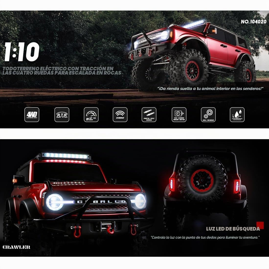 RC Draft Crawlers, escala 1/10 2.4G 4WD RC Off-Road Car sin cabrestante, alta velocidad 11 km/h y baja velocidad 3 km/h, regalo de coche de hobby para adultos (versión RTR / gris metálico)