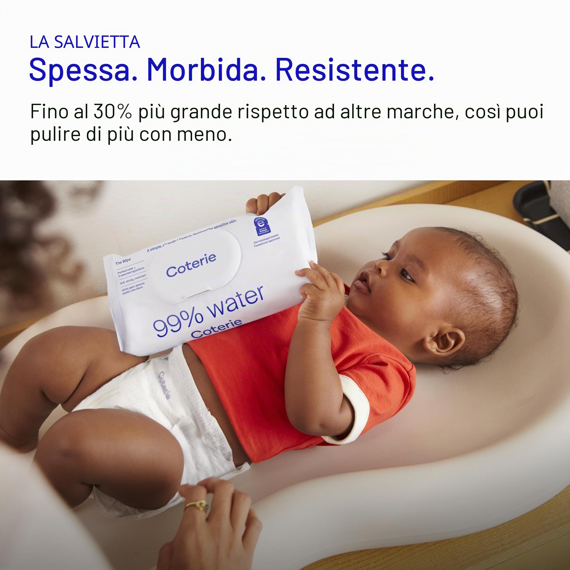 Coterie Kit salviettine per bambini + pannolini, taglia 1 (99 pezzi) e pannolini per neonati (93 pezzi), confezione da 8 (448) salviette per bambini con il 99% di acqua, materiali a base vegetale