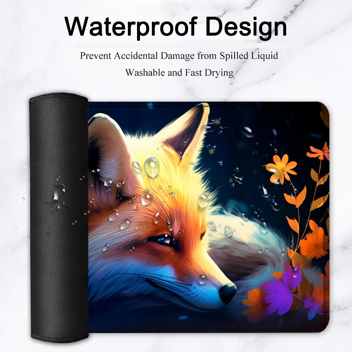 Large Mouse Pad, 31.5 x 11.8in Extended Gaming Mouse Pad with Stitched Edges, XXL Mousepad Protector Non Slip Rubber Base for Office and Home Writing Mat, Cute Fox Cubs Pattern Black Desk Mat image 4