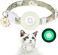Vista 10 de Collar de gato Airtag, Collar de gatito JXFUKAL separable con soporte de Airtag de silicona, campanas y dije de flores para gatos hembra gatos macho