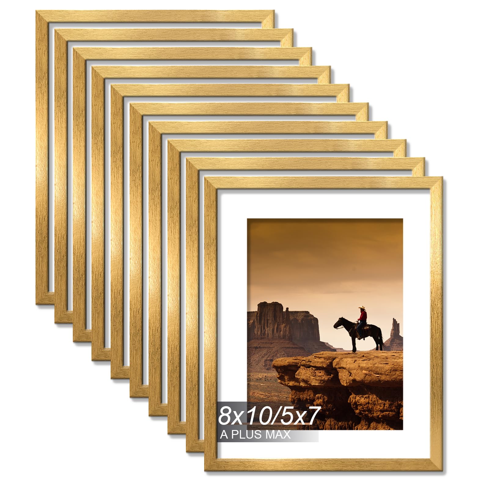 8x10 Picture Frame Set of 10 Gold Light Weight Tabletop and Wall Mount