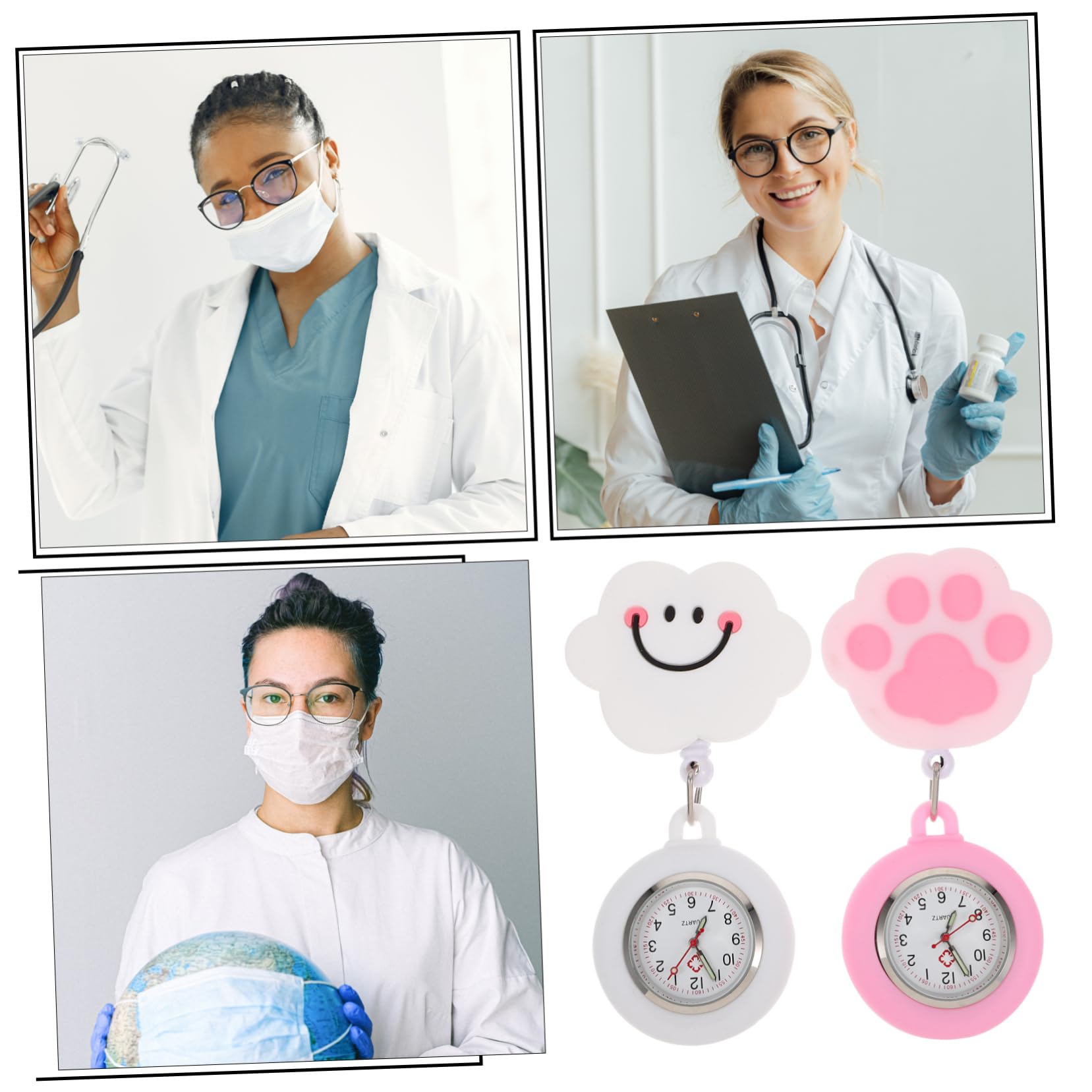 8 STK Taschenuhr Ansteckuhr Gardinen für Fenster zarte Cartoon-Digital Krankenschwester Nurse Watch Arzta Cartoon-Krankenschwester- Dehnbare Mädchenen Kieselgel