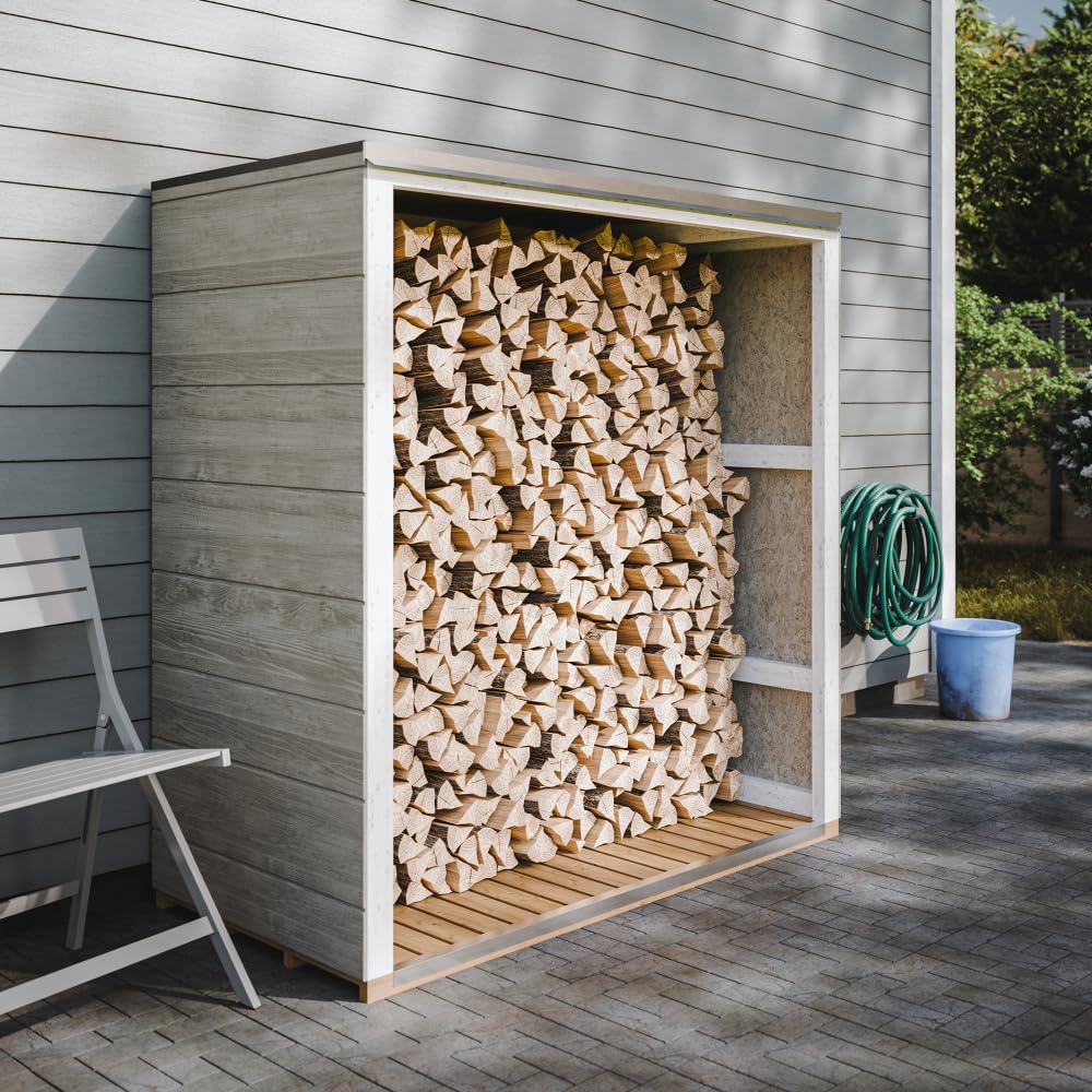 Legnaia da esterno 1,14 m² - 75 x 153 x H159 cm - Deposito da giardino per la legna resistente alle intemperie - TIMBELA M980-1-TERRA BROWN