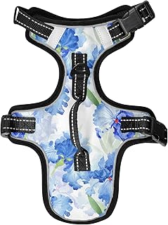 Oyihfvs Watercolor Blue Iris Flowers with Green Leaves Botanical Texture Dog/Cat Vest Harness, Reflective Adjustable Antiskid No Pull Pet Harness with Leash Clips Easy Control Handle for Cats Dogs S