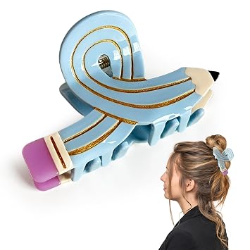 Hair Claw Clips Funny Pencil Hairpin Acetate Hairstyle Barrettes for Thick, Thin, Curly, Straight Hair Back To School Gift for Women Teacher Blue