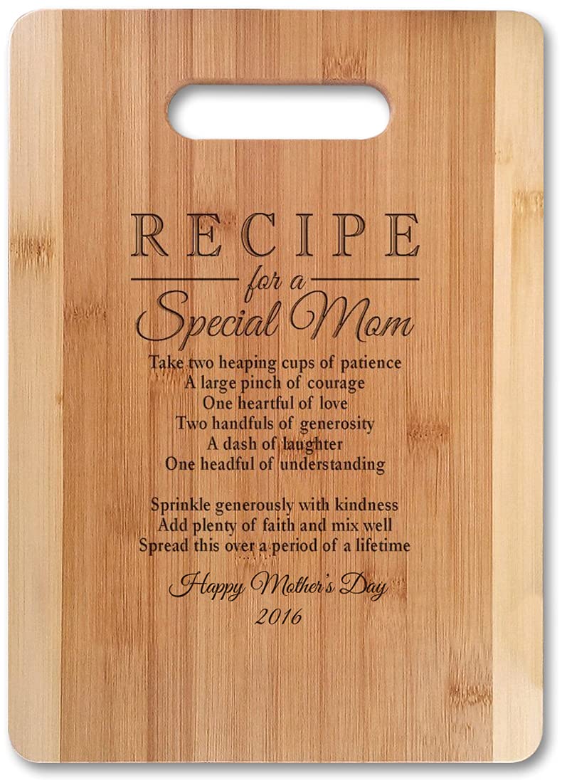 FOR MOM Recipe for a Special Mom (Medium 13" x 9.5" Customized ) Bamboo Serving Cutting Board for Mothers Day Birthday or Christmas