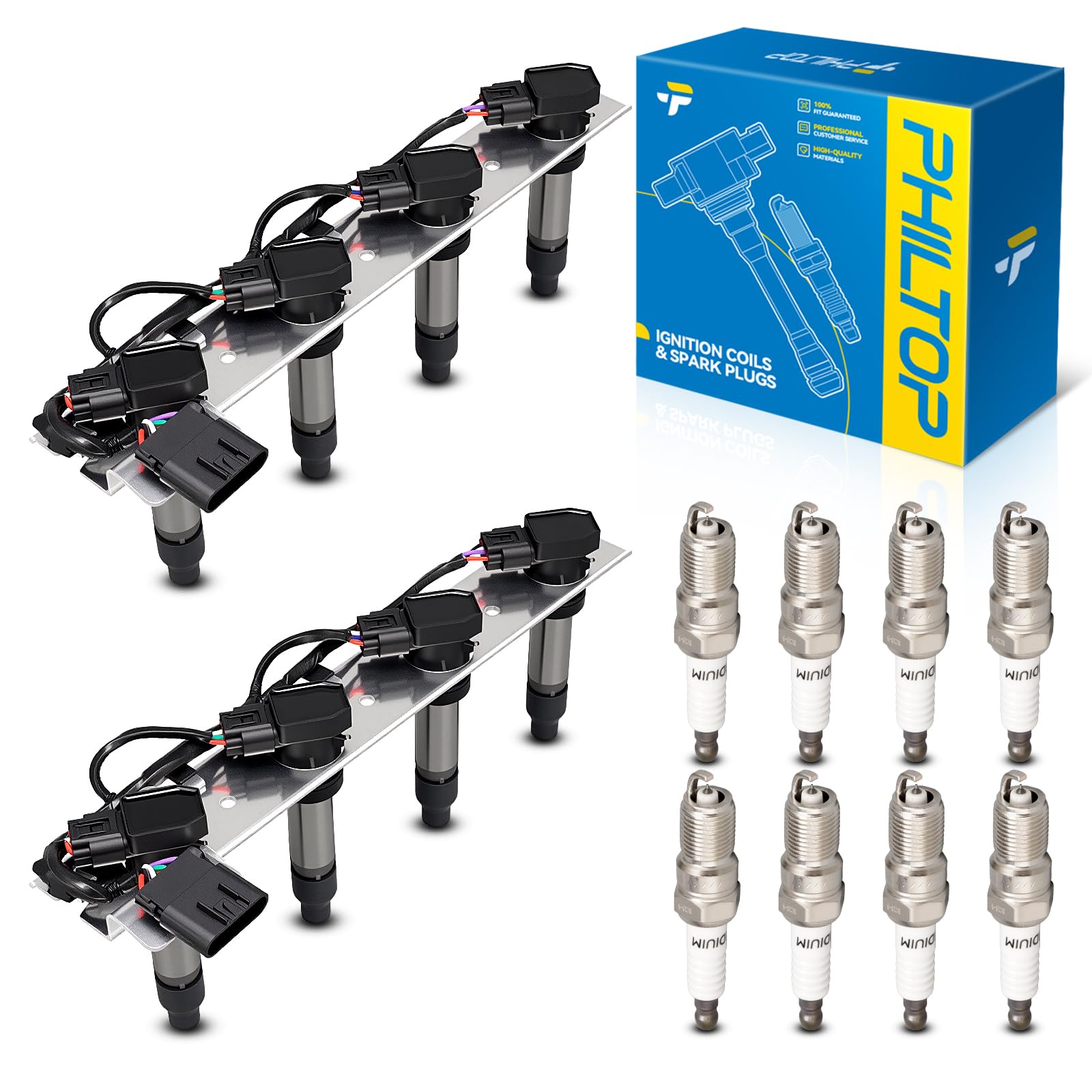 PHILTOP UF372 Ignition Coil Pack and Spark Plug Kit Fit for DeVille