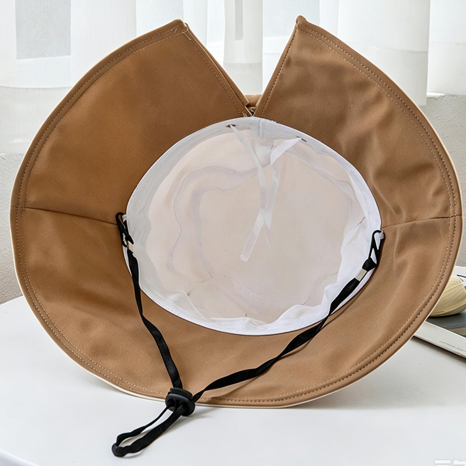 Sombrero De Sol De ala Ancha con Lazo para Mujer,Gorra Verano Elegante,Ligera Y Plegable ProteccióN UV CordóN Ajustable,Ideal La Playa,La Piscina,El JardíN Las Vacaciones(56-58cm,Beige)