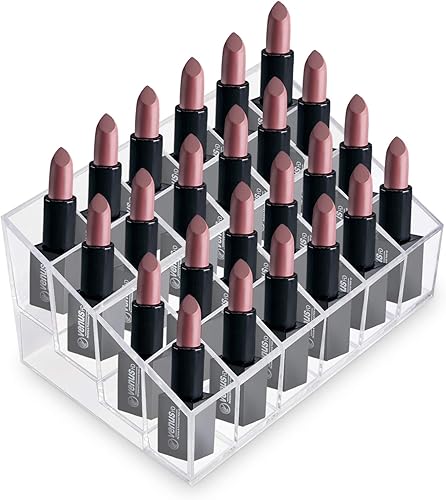 Miniatura 4 de Organizador de cosméticos y maquillaje transparente. Para labiales en barra, pinceles, frascos y más. Soporte transparente para estantes.